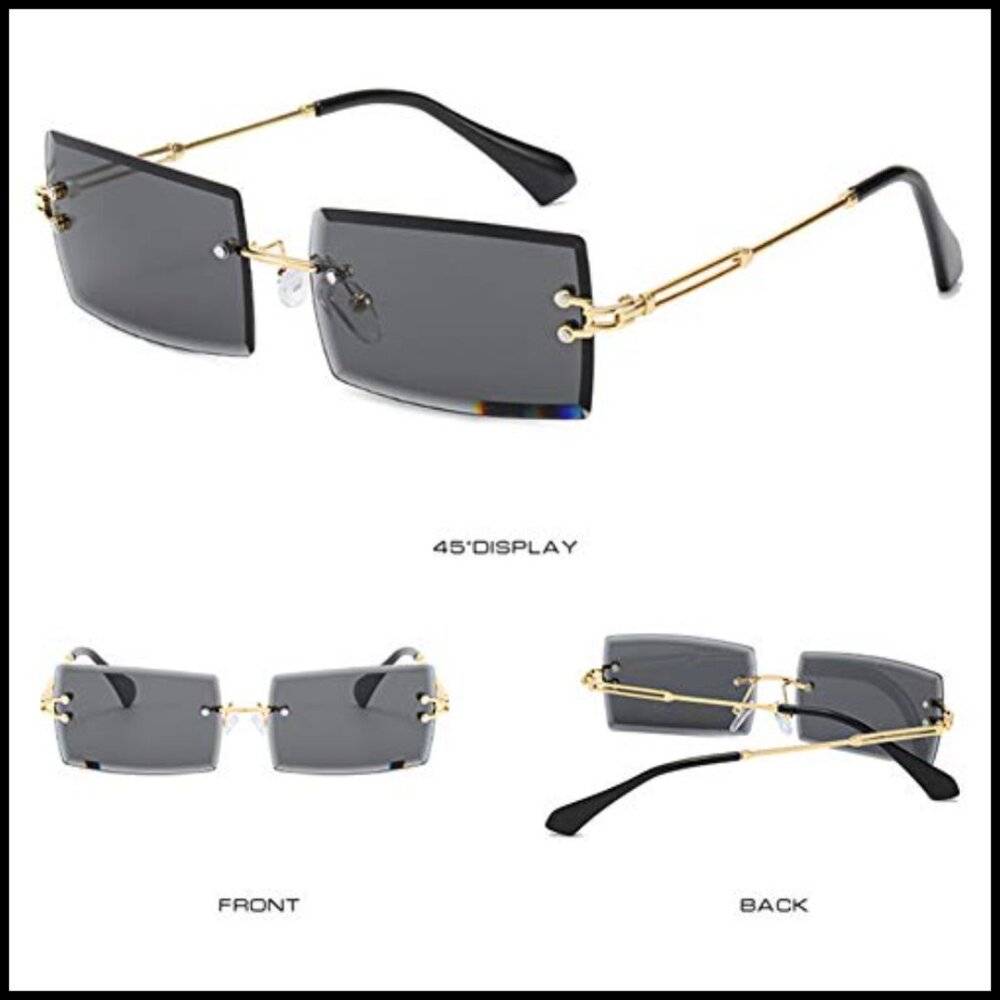 Retro Rectangular Rimless Sunglasses Uv400 Protec… - image 2